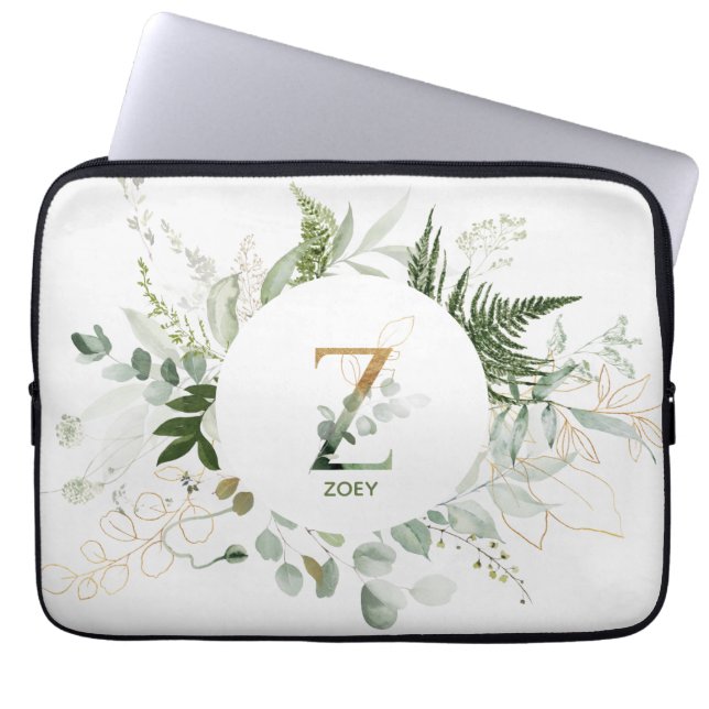 Portátil Letra monograma Z Foliage Wreath Funda para portát (Frente)