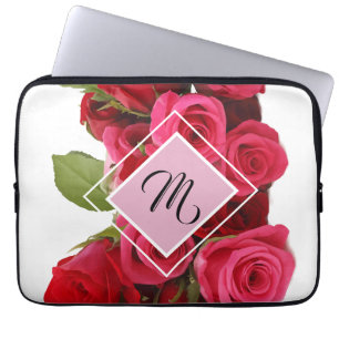 Portátil Ramo de Rosas Rojas y Rosadas Monograma Funda para