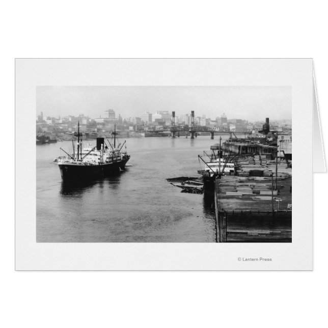 Portland, OR Ver Lumber Wharf y Ocean Liner (Anverso (Horizontal))