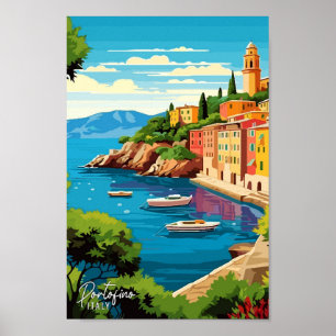Portofino Italia Ilustracion de Viajes de Arte Vin