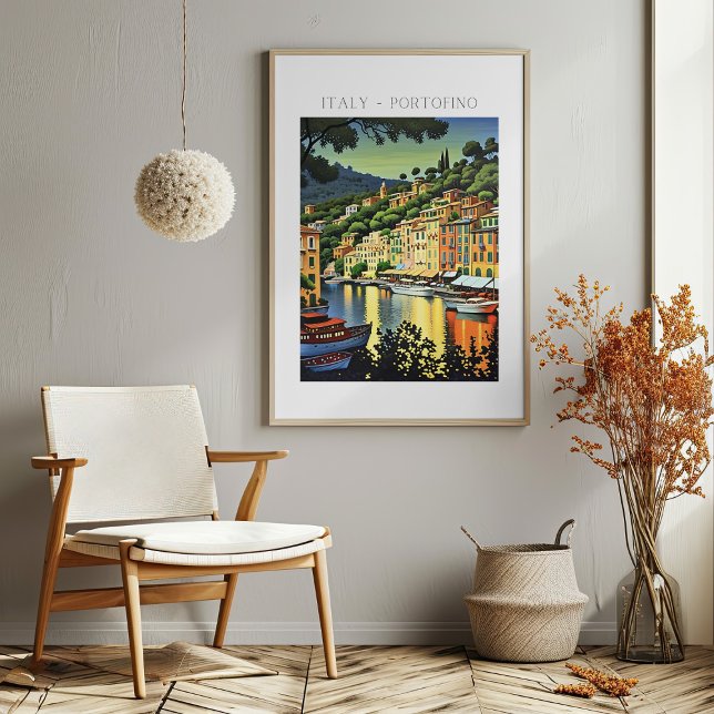 Portofino Italia Poster de impresión de arte escén (Portofino Italy Scenic Art Print Poster Mockup 1)