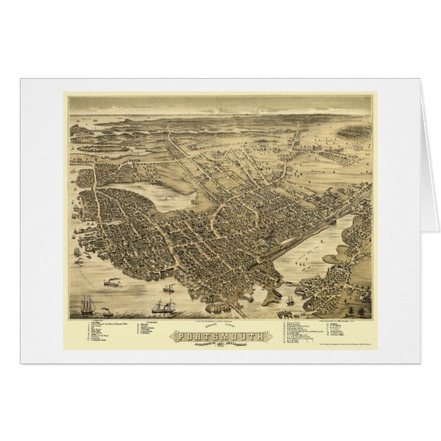 Portsmouth, mapa panorámico del NH - 1877 (Anverso (Horizontal))