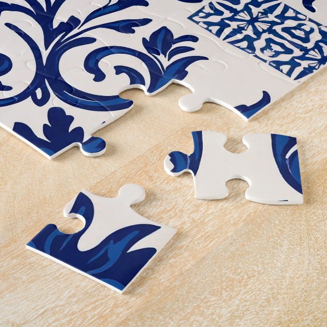Portuguese Azulejo Peacock Puzzle – Blue & White T (Lado)