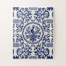 Portuguese Azulejo Peacock Puzzle – Blue & White T