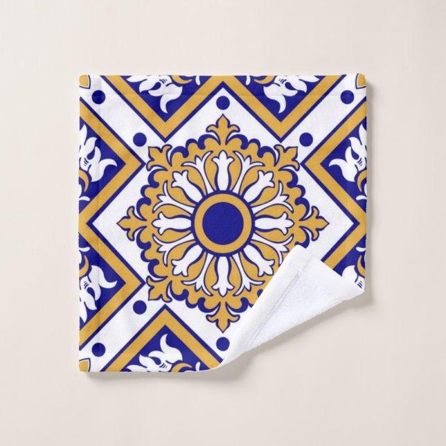 Portuguese Blue Yellow Mediterranean Floral  (Toallita)