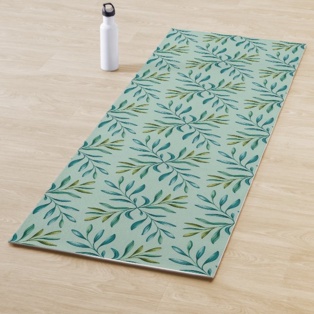 Portuguese Botanical Foliage Yoga Mat – Teal & Gre (In situ)
