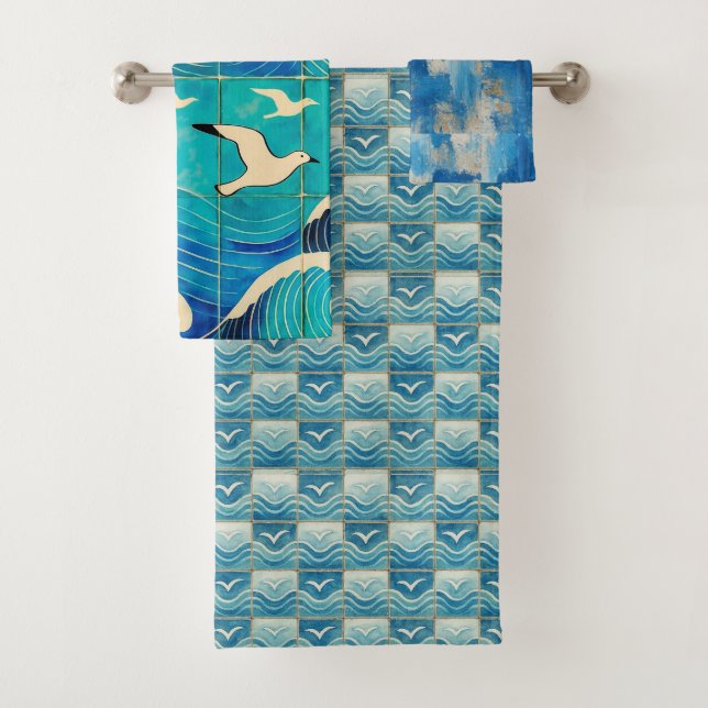 Portuguese Ocean Waves & Seagulls Towel Set – Coas (In situ)