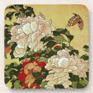 Posavasos 北 斎 Hokusai Peonies y Butterflies Bella Artes