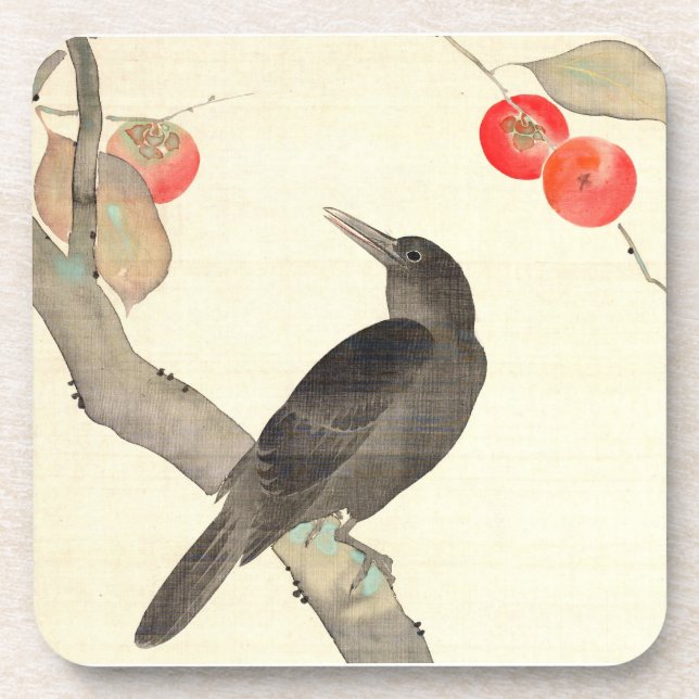 Posavasos 柿 に 烏, 抱 一 Persimmon y Crow, Hōitsu (Frente)