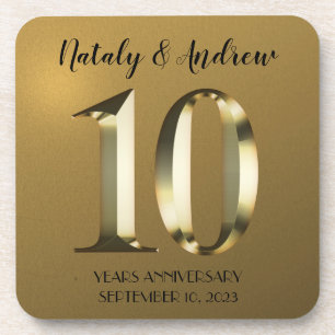 Posavasos 10° Aniversario del Boda de oro metálico