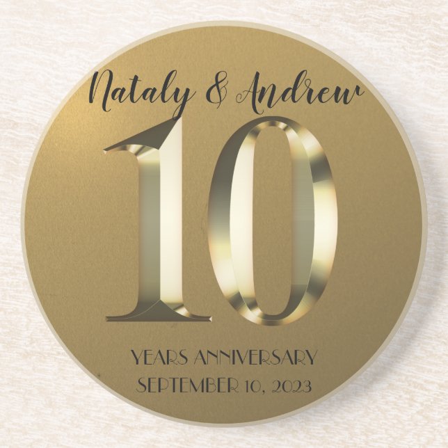 Posavasos 10° Aniversario del Boda de oro metálico (Frente)