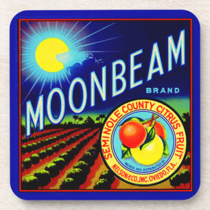 Posavasos 1940s fruit crate label Moonbeam brand citrus