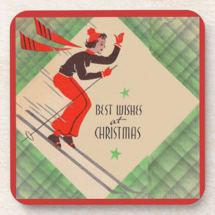 Posavasos 1950s Christmas skier