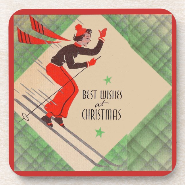 Posavasos 1950s Christmas skier (Frente)