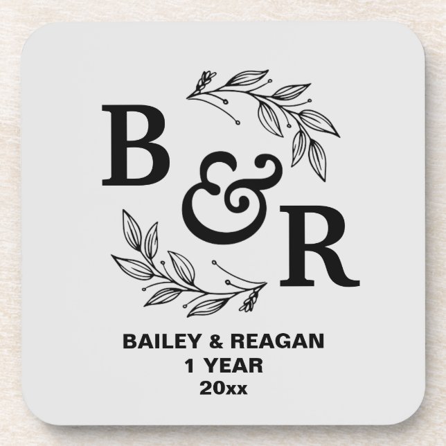 Posavasos 1.ᵉʳ Aniversario Boda deja a Motif Monograma (Frente)