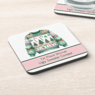 Posavasos 1.ᵉʳ Ganador del concurso de suéter feo color rosa