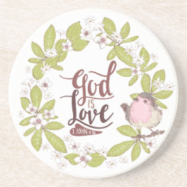 Posavasos 1 Juan 4:16 Dios es amor Floral Wreath Cute Bird
