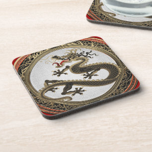 Posavasos [200] Dragón oriental sagrado de oro y negro