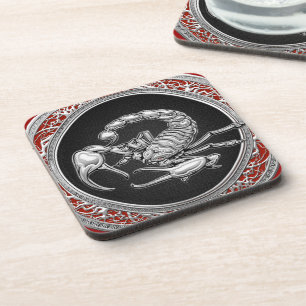 Posavasos [200] Escorpión de plata sagrada sobre negro