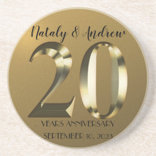Posavasos 20° Aniversario Boda de oro metálico