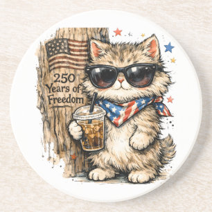 Posavasos 250º Aniversario USA Gato Patriótico Café Helado