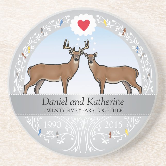 Posavasos 25° Aniversario Boda, Buck & Doe personalizado (Frente)
