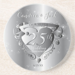 Posavasos 25° Aniversario Boda de Silvery Heart