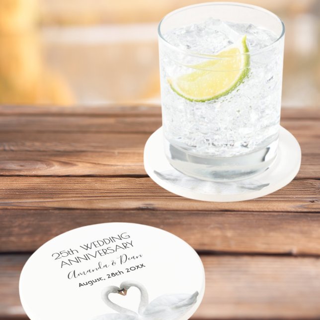Posavasos 25° aniversario de boda de plata cisnes blancos (Subido por el creador)
