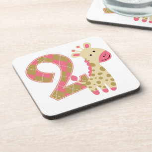 Posavasos 2.ª jirafa rosa de cumpleaños