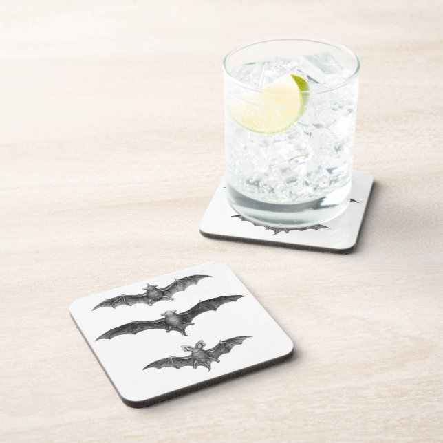 Posavasos 3 Bats Vintage Art Print Coaster Set (Lado Derecho)