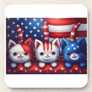 Posavasos 3 gatitos patrióticos en una escena con la bandera