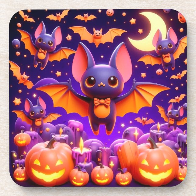 Posavasos 3D bats pumpkins halloween (Frente)