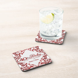 Posavasos 40.º Aniversario de Ruby Swirls Personalizados