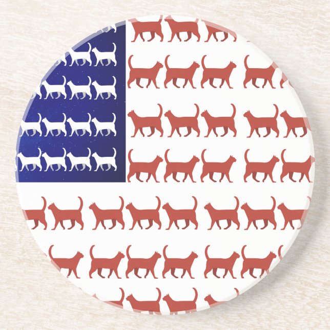 Posavasos 4 de julio Bandera del gato Rojo Blanco y Azul (Frente)