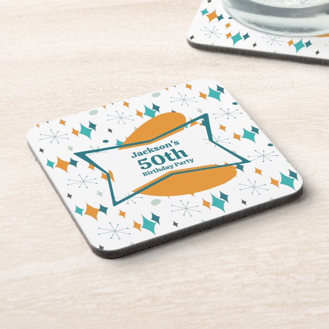 Posavasos 50.ª Fiesta de Cumpleaños Retro Mid Century Cualqu (Lado Izquierdo)