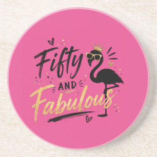 Posavasos 50 and fabulous pink flamingo 50th birthday