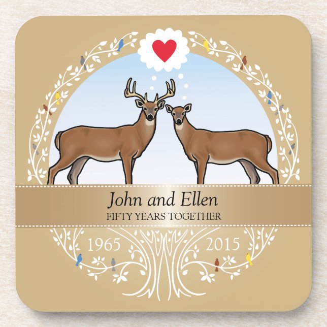 Posavasos 50 Aniversario Boda, Buck & Doe personalizado (Frente)
