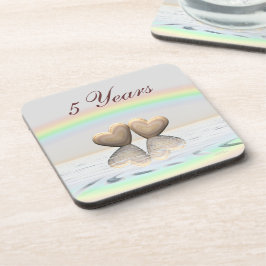 Posavasos 5.º aniversario Corazones de madera