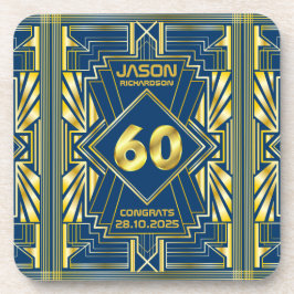 Posavasos 60.º cumpleaños Art Deco Oro Azul Gran Gatsby
