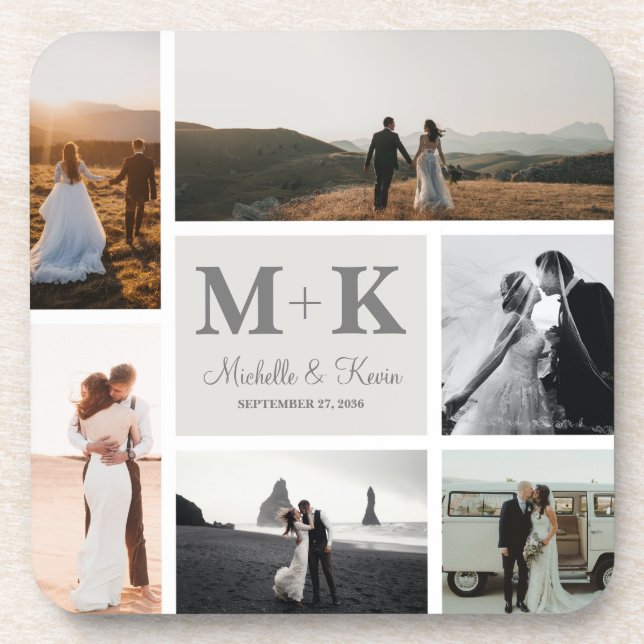 Posavasos 6.ª Boda de fotografía Collage Newlyweds Keepsake (Frente)