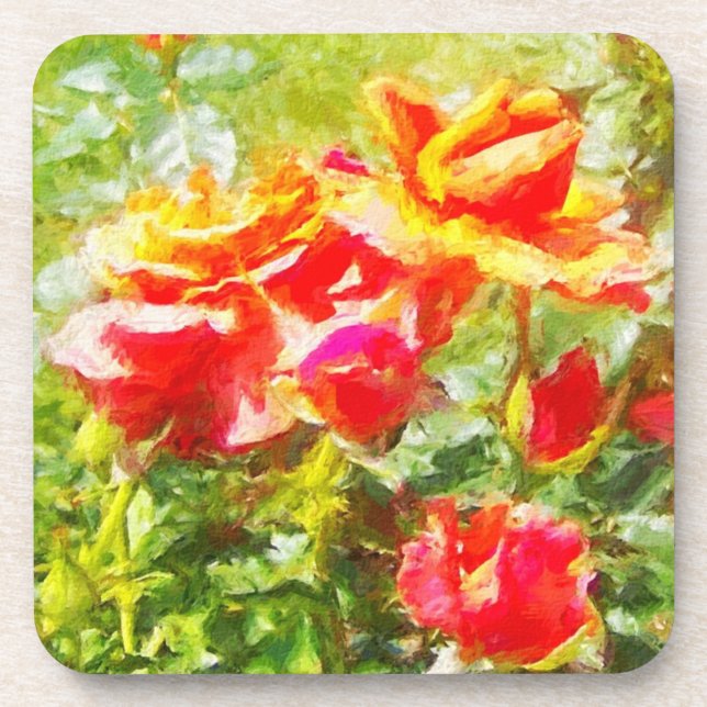 Posavasos 6 Rosas de Naranjas de armazones de plástico de re (Frente)