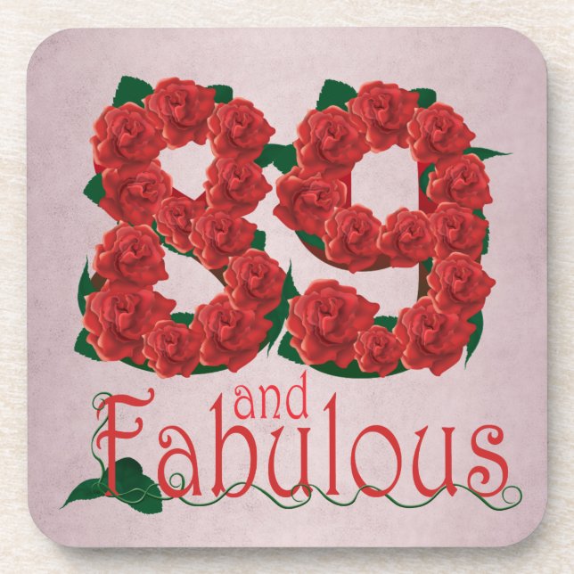 Posavasos 89 y rosas rojos del 89.o cumpleaños fabuloso (Frente)