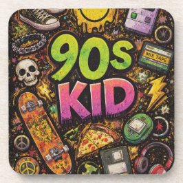 Posavasos 90s Kids Grunge Seamless Pattern: Pizza, Skeletons