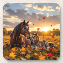 Posavasos A Mama Horse and her Foal in Autumn