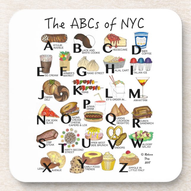 Posavasos ABC del alfabeto de New York City Foods de la ciud (Frente)