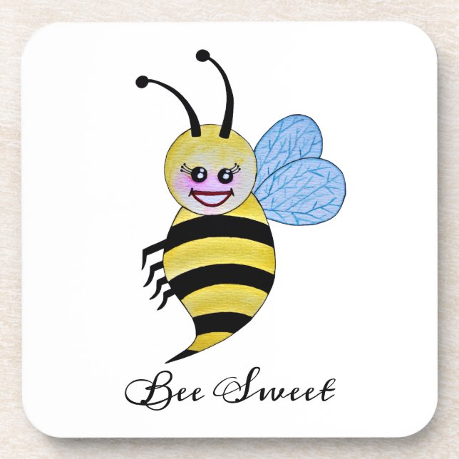 Posavasos Abeja Cuidada De Acuarela Con Sonrisa Feliz (Frente)