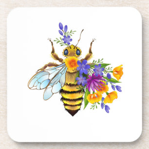 Posavasos Abeja de flor con plantas silvestres