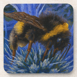 Posavasos Abeja de púas sobre el cardo azul