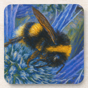 Posavasos Abeja de púas sobre el cardo azul