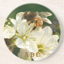 Posavasos Abeja en Flor de Ciruelo Reposaplatos de Arenisca